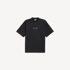 Camiseta para hombre de corte mediano con diseño esquemático en negro
