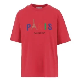 Camiseta regular con estampado «Paris Love», de manga corta, color rojo 594599TGV435640