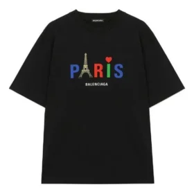 Camiseta regular de Balenciaga para hombre «Paris Love» con estampado, manga corta, color negro 594579TGV431000
