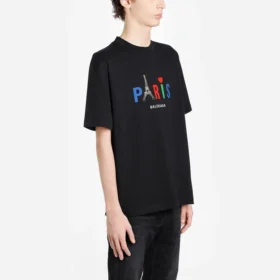 Camiseta regular de Balenciaga para hombre «Paris Love» con estampado, manga corta, color negro 594579TGV431000