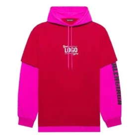 Camiseta unisex con capucha y detalles de costura, manga larga, colección primavera-verano 2021, rosa y rojo, 657037TKV826295