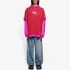 Camiseta unisex con capucha y detalles de costura, manga larga, colección primavera-verano 2021, rosa y rojo, 657037TKV826295