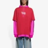 Camiseta unisex con capucha y detalles de costura, manga larga, colección primavera-verano 2021, rosa y rojo, 657037TKV826295