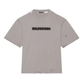 Camiseta unisex de manga corta, cuello redondo con agujeros y estampado de letras en color liso, gris 661715TKVD58174 Camiseta unisex de manga corta, cuello redondo con agujeros y estampado de letras en color liso, gris 661715TKVD58174