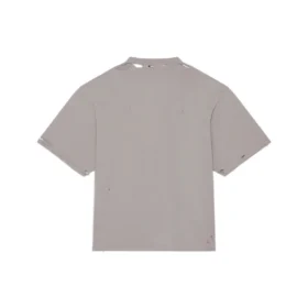 Camiseta unisex de manga corta, cuello redondo con agujeros y estampado de letras en color liso, gris 661715TKVD58174 Camiseta unisex de manga corta, cuello redondo con agujeros y estampado de letras en color liso, gris 661715TKVD58174