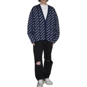 Cardigan de punto con logo integral «Blue White» 736248T32338502 Cardigan de punto con logo integral «Blue White» 736248T32338502