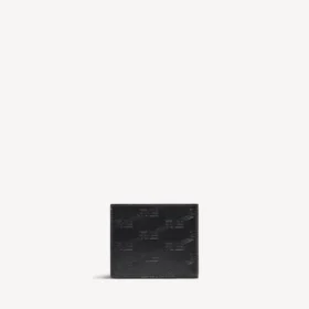 Cartera cuadrada plegable para hombre con monograma en relieve, color negro
