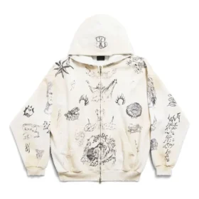 Chaqueta con capucha y cremallera Tat, corte mediano, «Off White Black» 770939TQVK13307