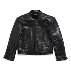 Chaqueta con cremallera de estilo deconstruido FW23 «Piel de búfalo suave negra» 768749TMS031000