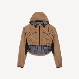 Chaqueta corta técnica para mujer en color camel