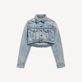 Chaqueta corta y entallada para mujer en azul claro decolorado