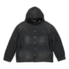 Chaqueta de Denim con capucha y botones, efecto decolorado «Negro» 724653TNW541129