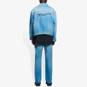 Chaqueta de Denim para hombre Balenciaga SS21 con logotipo clásico, azul claro 657608TDW154307