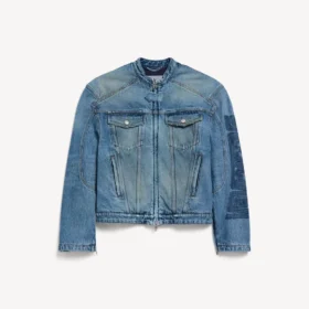 Chaqueta de motociclista de denim ajustada para hombre en azul oscuro