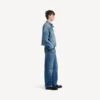 Chaqueta de motociclista de denim ajustada para hombre en azul oscuro Chaqueta de motociclista de denim ajustada para hombre en azul oscuro