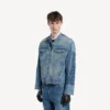 Chaqueta de motociclista de denim ajustada para hombre en azul oscuro Chaqueta de motociclista de denim ajustada para hombre en azul oscuro