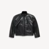 Chaqueta de piel de cordero con cremallera para hombre en negro