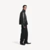 Chaqueta de piel de cordero con cremallera para hombre en negro