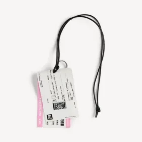 Colgante/llavero para hombre con diseño de boleto de tren en blanco/negro/rosa