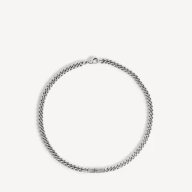 Collar gourmette fino para hombre con el BB Icon en plata envejecida