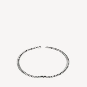 Collar gourmette fino para hombre con el BB Icon en plata envejecida