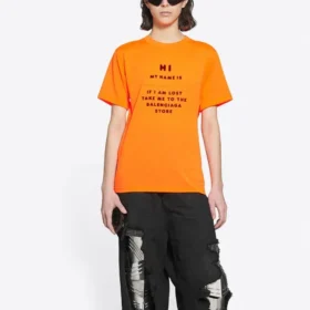 FW21 Camiseta elástica de corte ajustado y manga corta, color naranja 661705TKVH57513