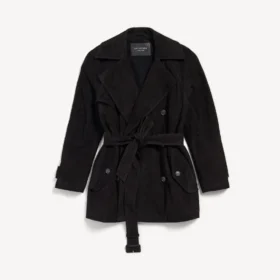 Gabardina corta tipo capullo para mujer en negro