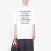Jersey de cuello redondo de manga corta para hombre de Balenciaga con impresión de palabras, color blanco, 641614TJVI39040