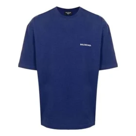 Jersey de cuello redondo y manga corta con logotipo de Balenciaga para hombre, colección Otoño-Invierno 2021, azul 612966TIVG53967