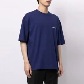 Jersey de cuello redondo y manga corta con logotipo de Balenciaga para hombre, colección Otoño-Invierno 2021, azul 612966TIVG53967