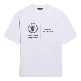 Jersey de cuello redondo y manga corta para hombre Balenciaga x WFP, primera generación, con estampado del logotipo, gris 612966THV841167