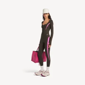 Leggings técnicos para mujer en color marrón caqui/rosa neón