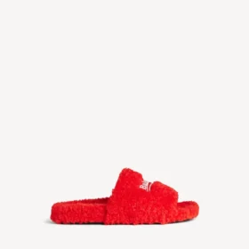 Mules abiertos con pelo para hombre en naranja pop/blanco/rojo