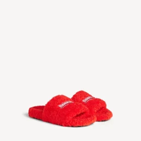 Mules abiertos con pelo para hombre en naranja pop/blanco/rojo