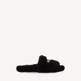 Mules abiertos con pelo para hombre en negro/blanco/rojo Mules abiertos con pelo para hombre en negro/blanco/rojo