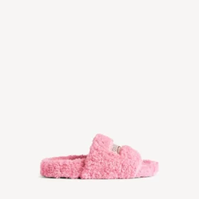 Mules abiertos con pelo para mujer en rosa dulce