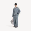 Pantalones de denim holgados para hombre con diseño de puntadas en azul oscuro Pantalones de denim holgados para hombre con diseño de puntadas en azul oscuro