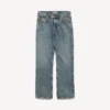 Pantalones de mezclilla de corte regular para mujer en azul vintage desgastado Pantalones de mezclilla de corte regular para mujer en azul vintage desgastado