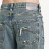 Pantalones de mezclilla de corte regular para mujer en azul vintage desgastado Pantalones de mezclilla de corte regular para mujer en azul vintage desgastado