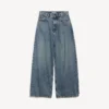 Pantalones de mezclilla holgados de tiro bajo para mujer en azul vintage desgastado Pantalones de mezclilla holgados de tiro bajo para mujer en azul vintage desgastado