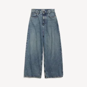Pantalones de mezclilla holgados de tiro bajo para mujer en azul vintage desgastado Pantalones de mezclilla holgados de tiro bajo para mujer en azul vintage desgastado