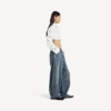Pantalones de mezclilla holgados de tiro bajo para mujer en azul vintage desgastado Pantalones de mezclilla holgados de tiro bajo para mujer en azul vintage desgastado