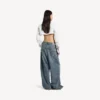 Pantalones de mezclilla holgados de tiro bajo para mujer en azul vintage desgastado Pantalones de mezclilla holgados de tiro bajo para mujer en azul vintage desgastado