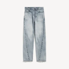Pantalones de mezclilla para mujer con costuras retorcidas en azul claro decolorado