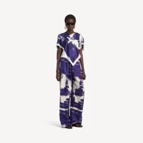 Pantalones de pijama para mujer con estampado de pincel en azul