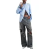 Pantalones holgados con bolsillos remendados «Azul» 751111TDW143359