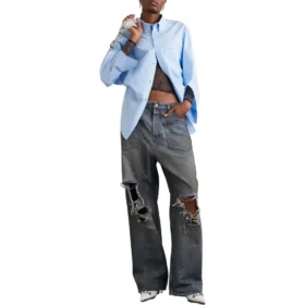 Pantalones holgados con bolsillos remendados «Azul» 751111TDW143359