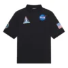 Polos de hombre Balenciaga x NASA Crossover FW21 de algodón con estampado espacial, color liso, negro 662493TKVG11070