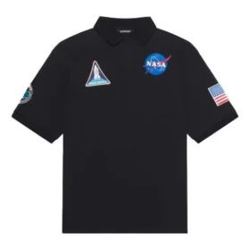 Polos de hombre Balenciaga x NASA Crossover FW21 de algodón con estampado espacial, color liso, negro 662493TKVG11070 Polos de hombre Balenciaga x NASA Crossover FW21 de algodón con estampado espacial, color liso, negro 662493TKVG11070