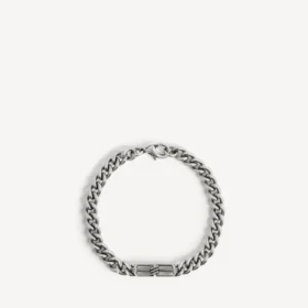 Pulsera fina tipo gourmette «BB Icon» para hombre en plata envejecida